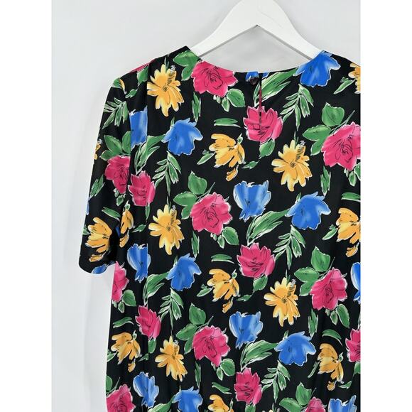 Top Notch Vintage Blouse Womens 20W Black Floral Print Short Sleeves Pleated - Picture 13 of 16